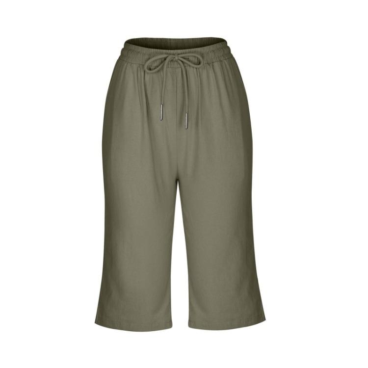 Women Casual Linen Shorts with High Waisted Drawstring Pants Pockets