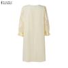 ZANZEA Women Casual V-Neck 3/4 Sleeve Patchwork Lace Dress