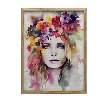 Gesicht Einer Frau Mit Kranz Gesicht Einer Frau Mit Kranz, 50X70 Cm, Holzrahmen Helleiche, Mattes Papier 230 Gsm