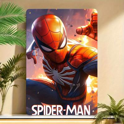 1 vnt. Marvel Žmogus-voras metalinis sienos meno ženklas - „Išlaisvink savo herojišką veiksmą“ Dinamiška veiksmo poza su voratinklio raštais, patvarus geležies sienos