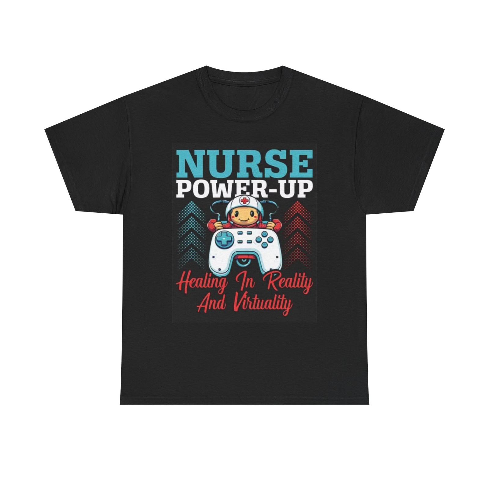 Nurse Power Up Shirt Funny CNA Hospital Gamer Graphic Unisex Heavy Cotton Tee L