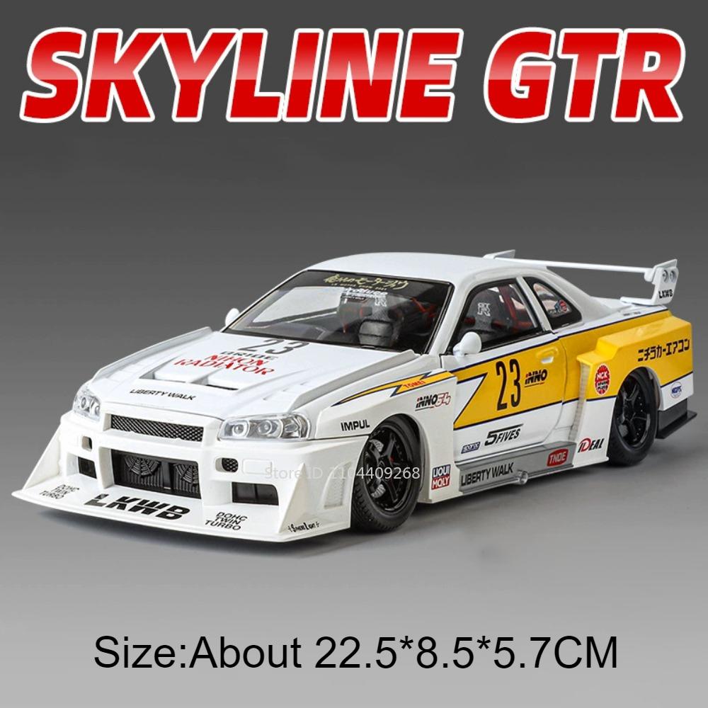 1:24 Skyline GTR-S15 F1 Safety Sports Car Model Toy Alloy Diecast Sound Light Racing Car Shock Absorption Vehicle Kids Gifts