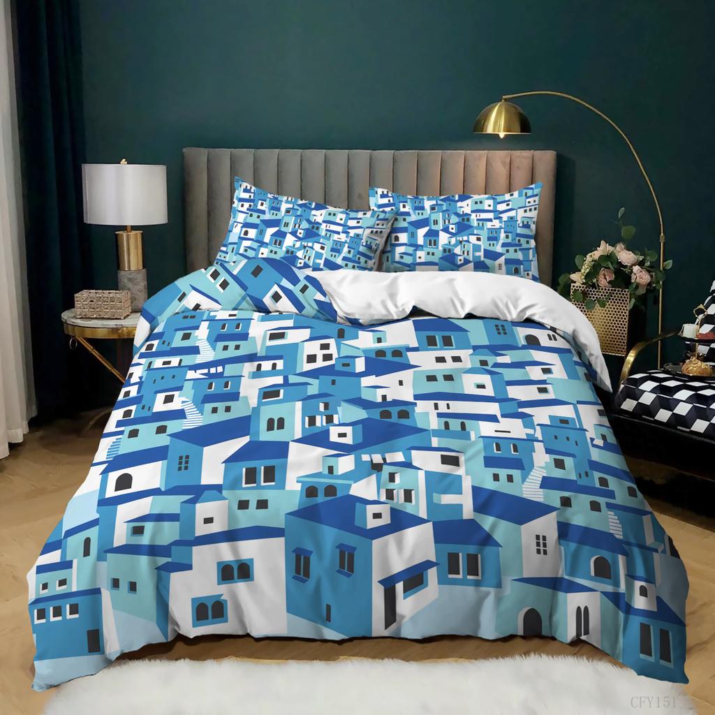 3D Quilt Cover Art Color House Three-Piece Wish