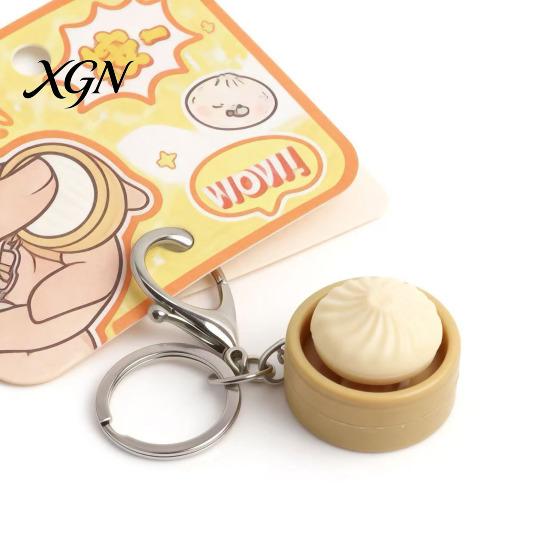 Decompress Keychain Steamed Bun Squeeze Toy with Sound Cute PVC Fidget Simulated for Stress Relief Portable Decompression Gadget Kids Adults