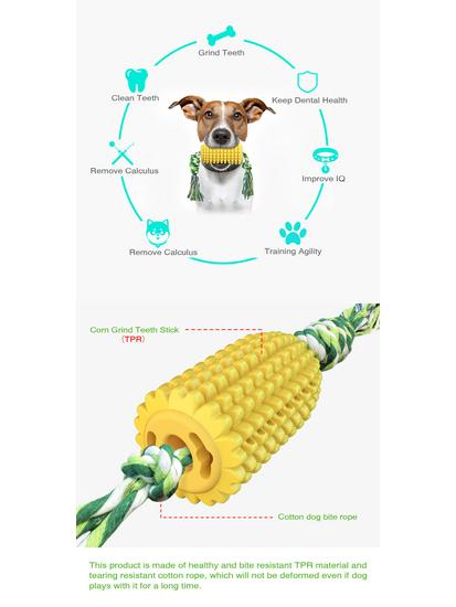 Teething Chew-Resistant Dog Toys - Dental Bones & Toothbrush with Rope & Corn