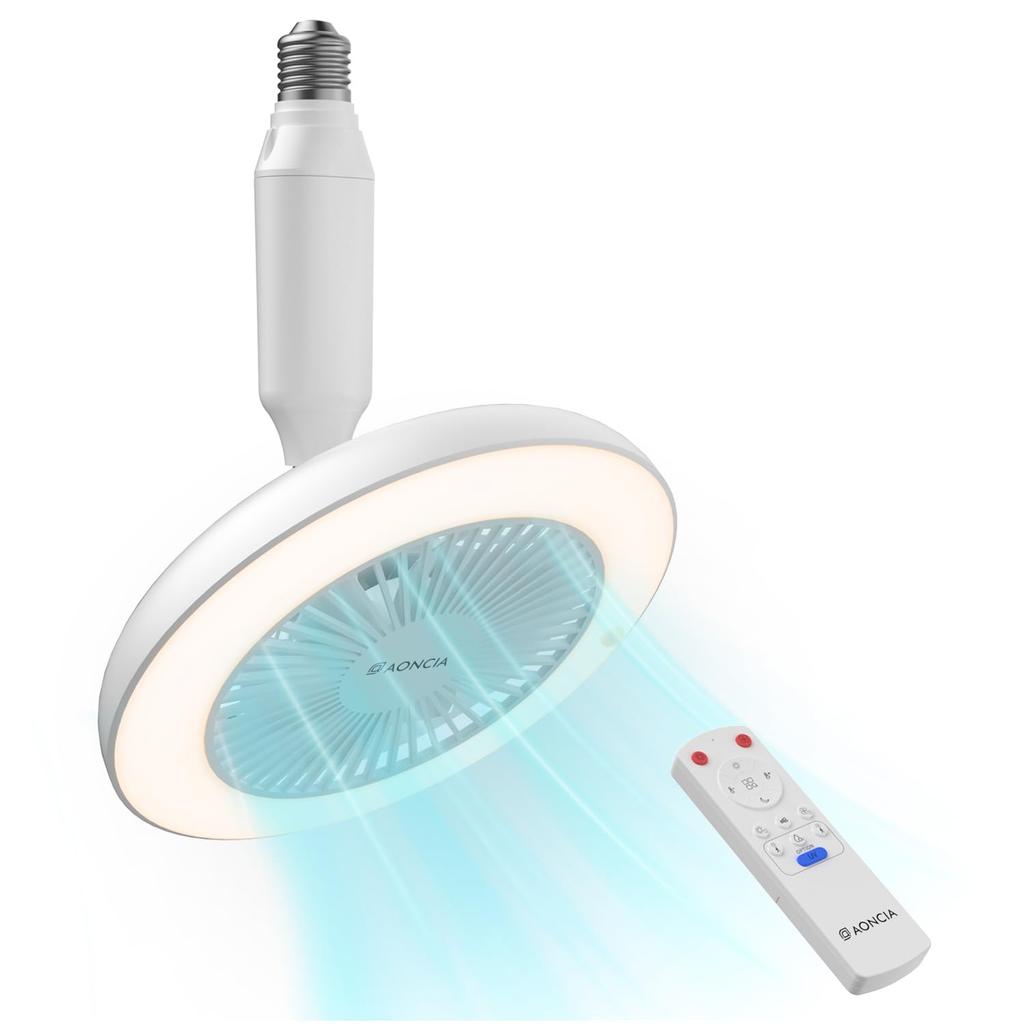 AONCIA Ceiling Fan Light with Motion Sensor, E26 Model, LED Mini Light with UV, Negative Ion Function, Air Circulator [Advanced 2.4G Remote Control