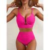 Bikini Women Swimsuit 2025 New Black Metal U Neck Hollow Out Push Up Bra High Waist Swimwear Summer Bathing Suit 2 Piece Biquini