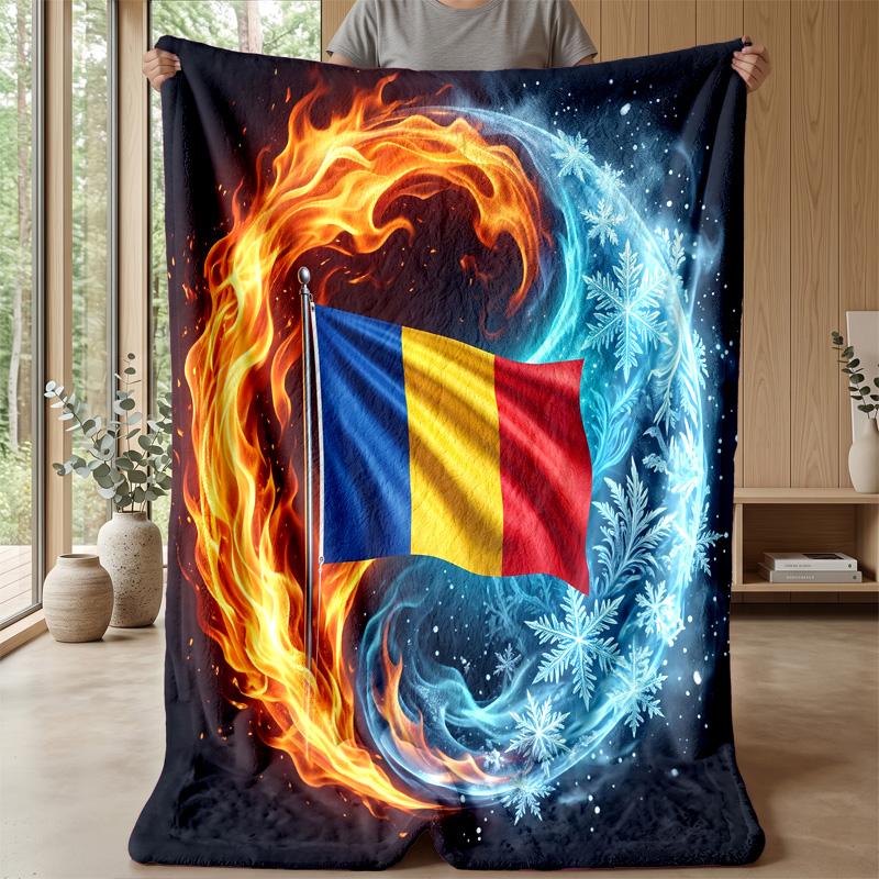 Romania Football Printed Flannel Blanket Skin Friendly Warm Decorative Throw for Indoor Couch Bed Daily Use