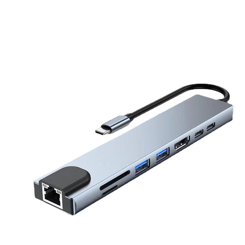 8 In 1 Type-C Hub RJ45 LAN USB-C To HDTV SD/TF USB 3.0 PD Docking Station