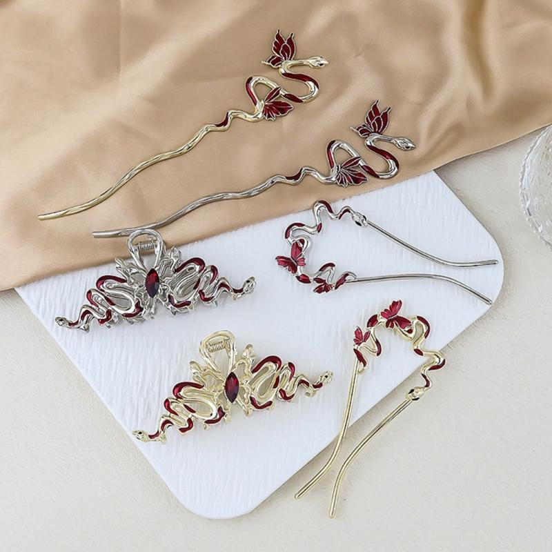 Chinese Style Traditional Hair Stick Traditional Butterfly Hair Claw Elegant Snake Hair Chopsticks Cosplay Hair Jewelry