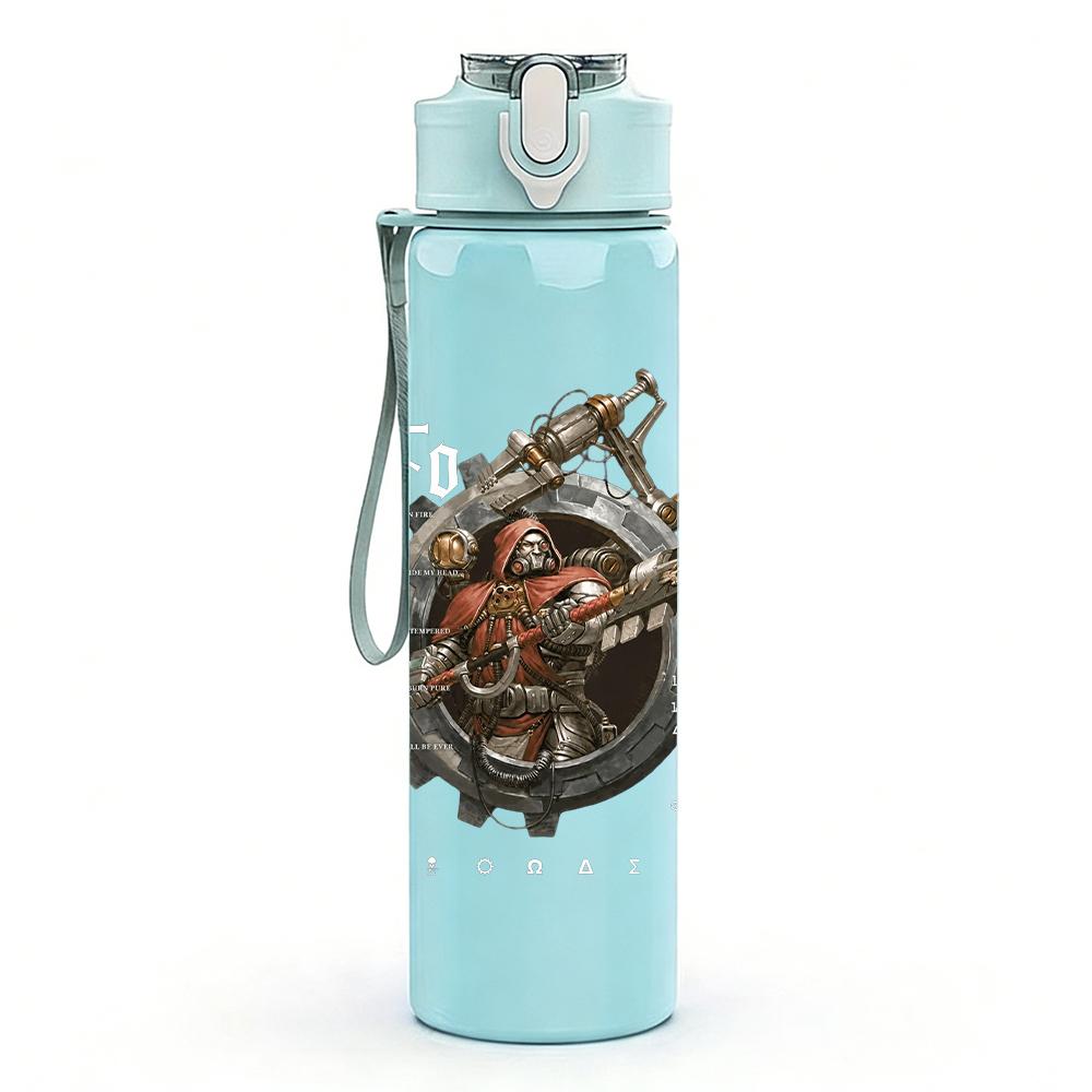 1PC Dark armored fantasy creature print 750ml colorful plastic sports water bottle leakproof pop up lid with straw for outdoor work home use