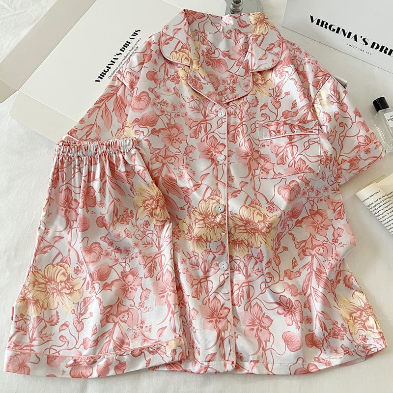 Bloemen Extravagantie Luxe IJszijde Pyjama Dames Zomer Korte Mouwen Pak Casual Temperament Loungewear