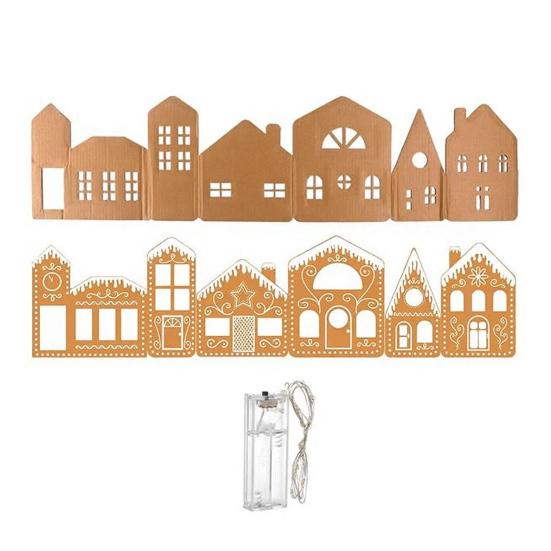 DIY Foldable Christmas Gingerbread House Cardboard Kit with LED Light Make A Gingerbread House Craft Kit for Home Cabinet Christmas Party Decoration
