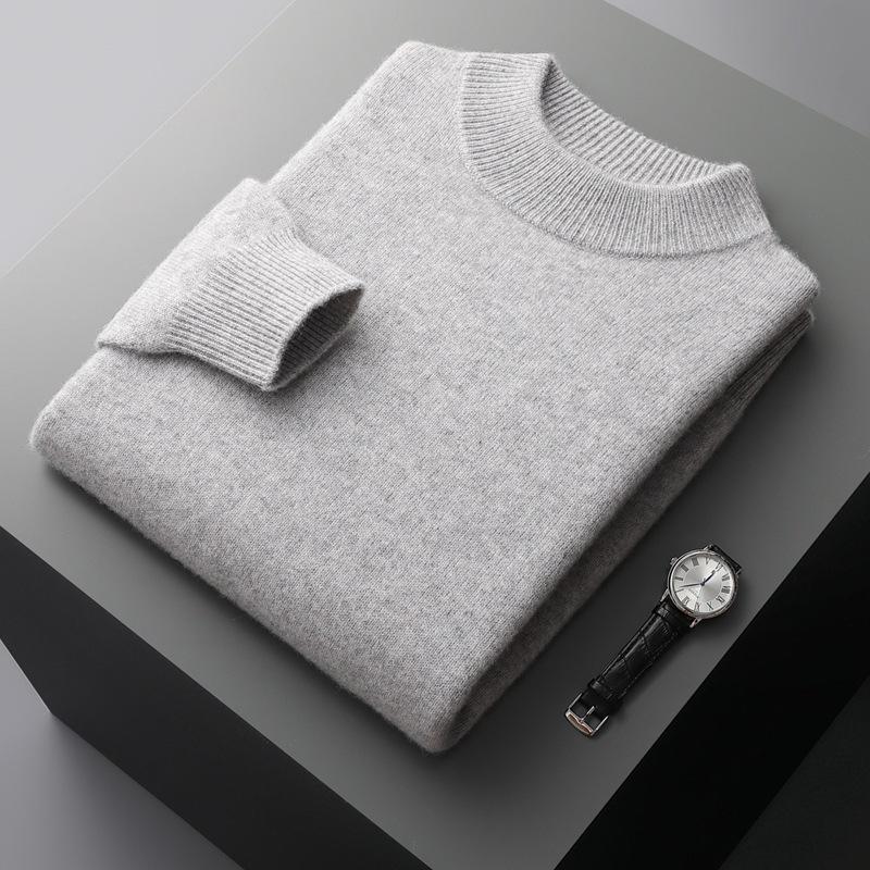 Men s Thickened Cashmere Sweater, Seven-Needle Double-Strand, Half-High Collar, Long-Sleeve Knit, Trendy Autumn/Winter Style. M (up to 70kg)
