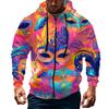 Men's Sports Casual Fleece Hoodie Carnival Print Hoodie Cardigan Zipper Multi-pocket Hoodie Coat