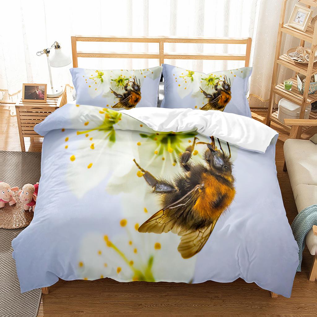 Yellow Bee Duvet Cover Collection Cartoon Wild Animals Pattern Quilt Cover With Pillowcase Lightweight Soft Gift King Queen Full Size