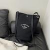 Korean Style Simple Canvas Bucket Bag Synthetic Leather Adjustable Straps Sling Bag For Women Simple Studen Christmas Gift