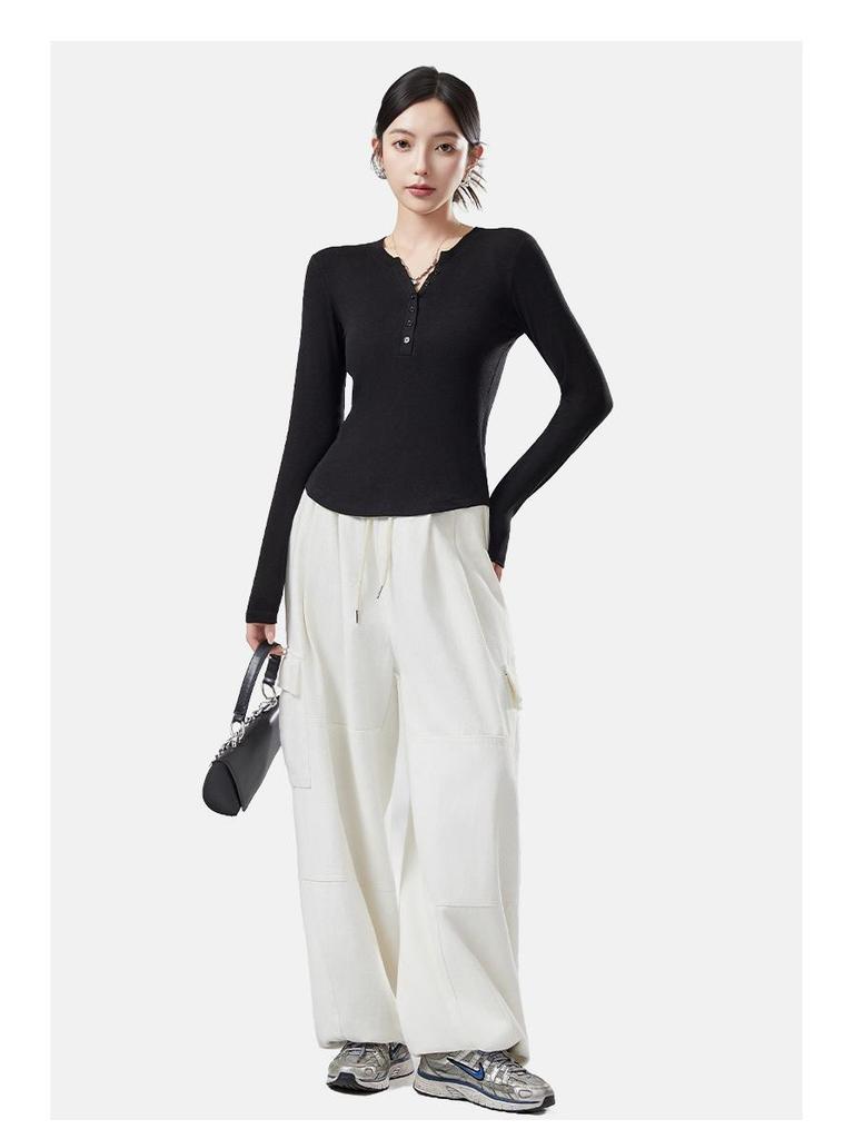 10A Antibacterial German Velvet Women's V-Neck Slim Fit Long Sleeve Warm Base Shirt