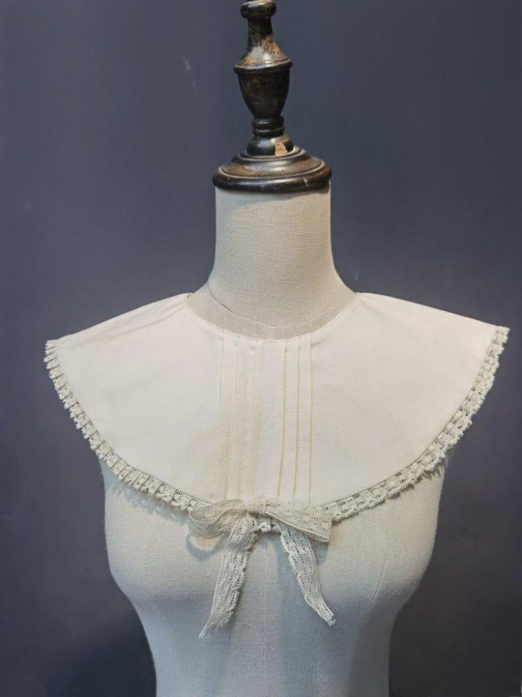 Beige Lolita Fake Collar Semi-round Round Neck Lace Bow Lo Skirt Matching Fake Collars Lace Neck Collar белый