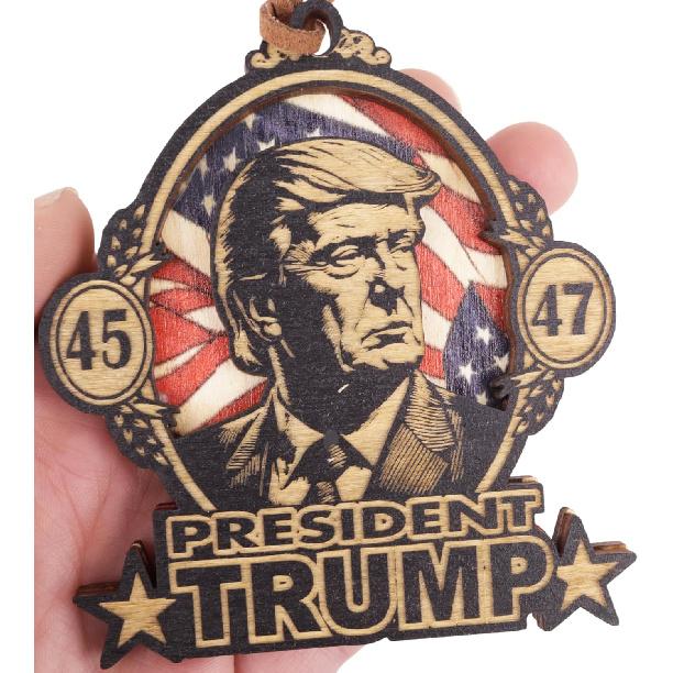 45-47 President Trump Wood Carved Ornament, Election Keepsake, Inaguration Day, 3.5 Inches