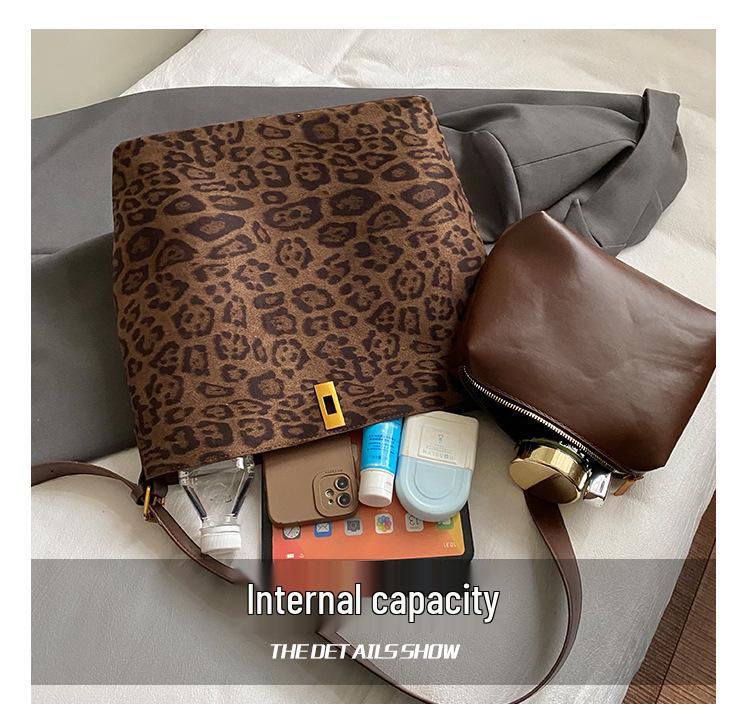 Leopard Print Suede Tote: Versatile Large-Capacity Crossbody for Autumn/Winter