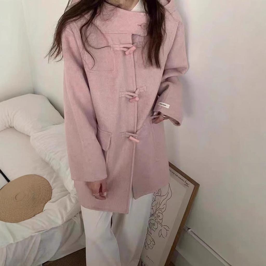 New Horn Buckle Wintertime Korean Version of The Small Women's Tide Double-sided Wool Coat