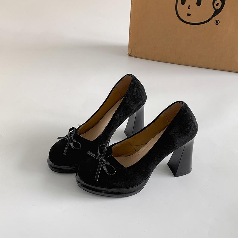 

Модные туфли Мэри Джейн с бантом-бабочкой для женщин, модные туфли-лодочки с неглубоким вырезом, лаконичные туфли для платья на толстом каблуке, женская обувь 40 чёрный