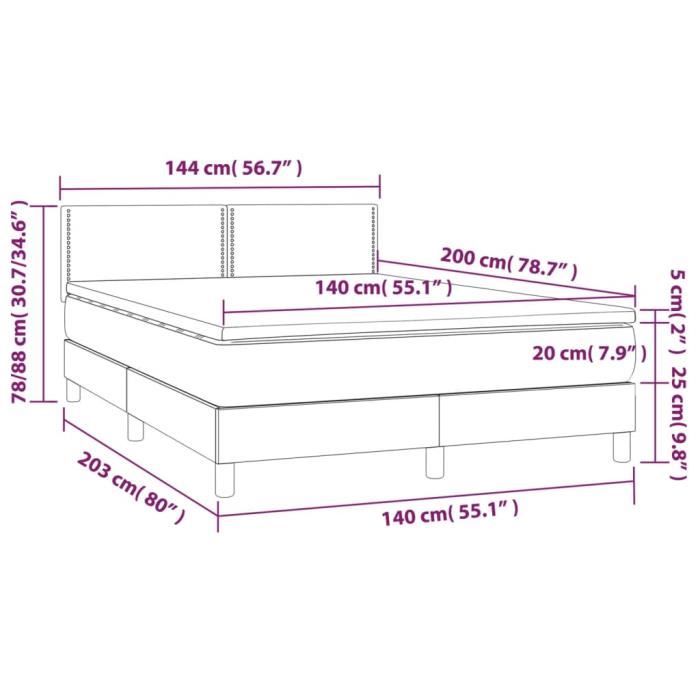 3140537 vidaXL Lit à sommier tapissier avec matelas Gris clair 140x200cm Tissu