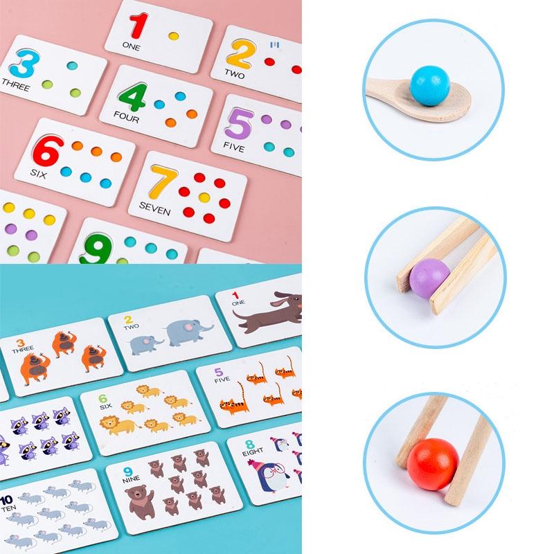Montessori Math Learning Puzzle For Kids Wooden Bead Counting And Matching Game
