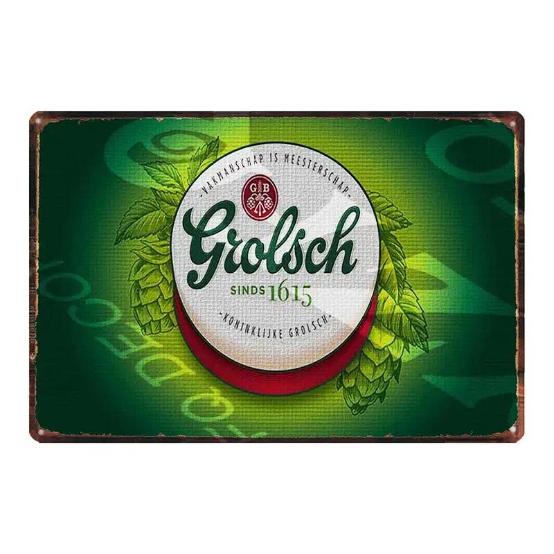 YZFQGrolsch Bière Lager Panneaux Décoratifs Hollandais Plaques Métalliques Pour Mur Bar Maison Art Décoration Restaurant 30X20CM DU-9120B