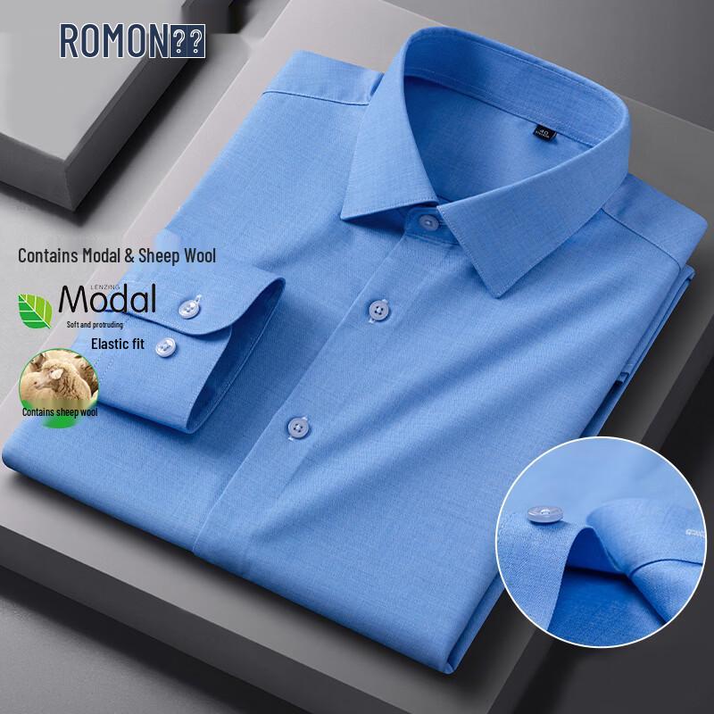 ROMON Men s Long Sleeve Wrinkle-Free Dress Shirt 38