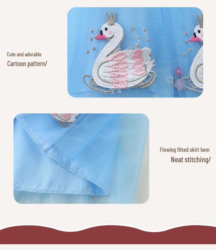 Summer Girls' Mesh Skirt with Swan Embroidery - European Style Princess Dress