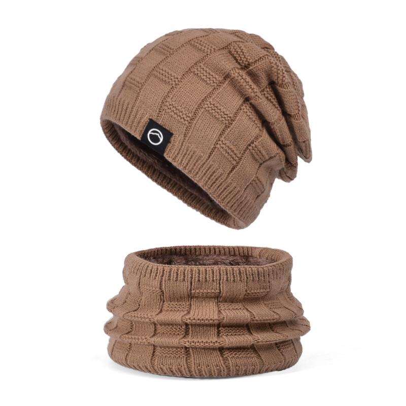 Winter outdoor windproof ear protection pullover hat fleece warm hat scarf set men's and women's knitted wool hat