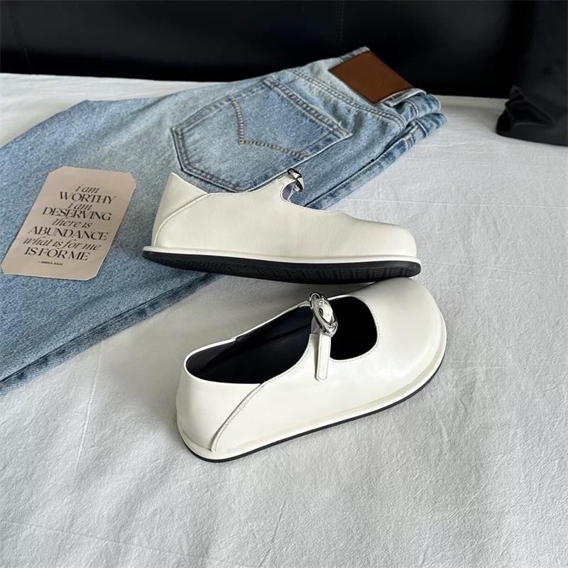 Fashion New Summer Vintage Mary Jane One Buckle Strap Flats 2025 Women's French Fashion Shallow Mouth Round Toe Single Shoes