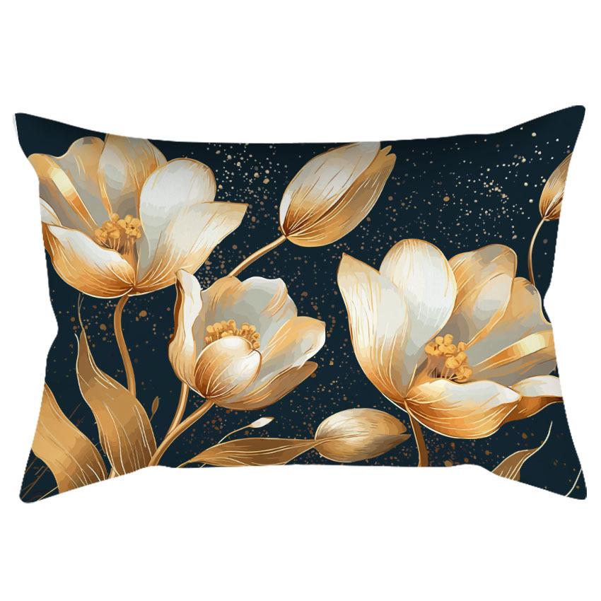 Chinese Retro Watercolor Golden Floral Print Pillowcase Home Sofa Cushion Pillowcase