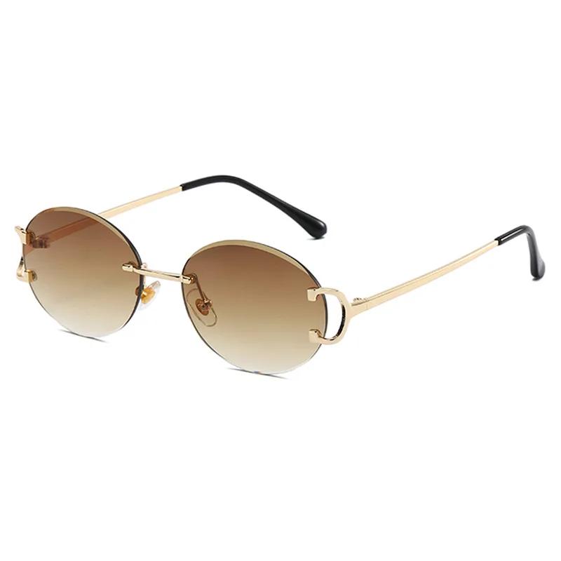 Trendy Pink Rimless Sunglasses For Women Summer UV400 Protection Oval Fashion Designer Shades Women Sun Glasses