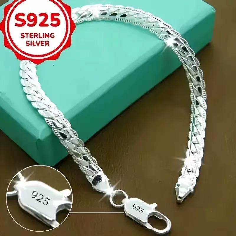 

New 925 Sterling Silver 18K Gold 8 Inches 5MM Side Chain Bracelet For Women Fashion Charm Men Jewelry Gift Accessories 20cm Bracelet&Gold