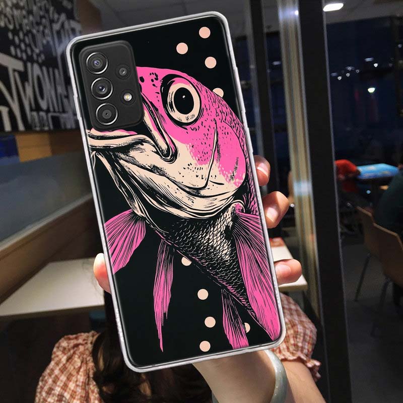 Pop Art Drawing Ideas Fish Phone Case for Samsung A54 A57 A37 A17 A14 A15 A12 A24 A34 A55 A35 A25 A52S A07 A05S A04S A22 A32 A72