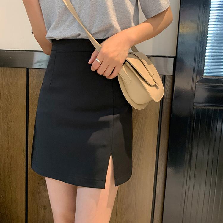 Women's Skirt Summer Anti-Exposure Short Skirt High Waist Plus Size Slimming Split A-Line Skirt Academic Black Pencil Skirt Trendy