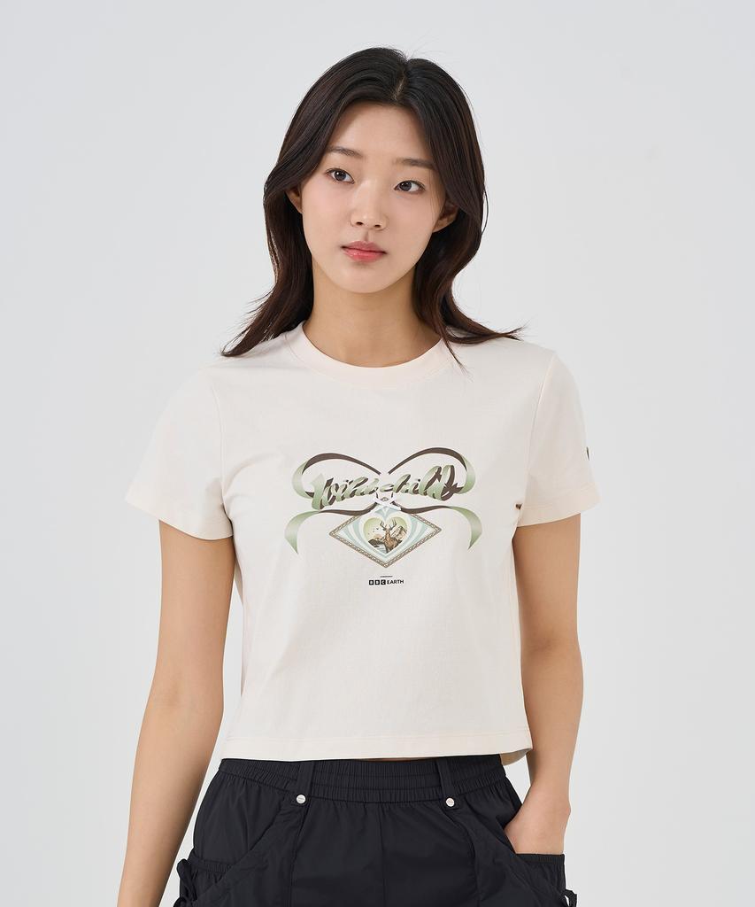 BBC EARTH W Ribbon Short Sleeve Round_White