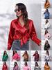 23 Colors Satin Long Sleeve Women's Shirt with Lapel - European & American Style