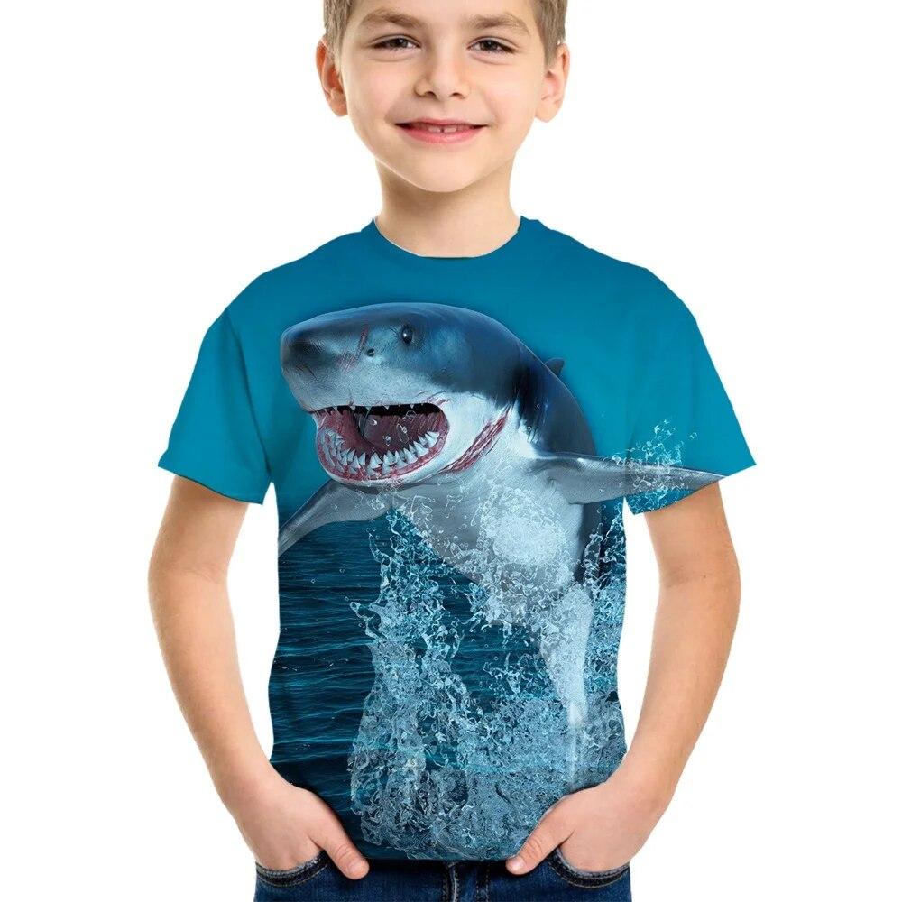 Shark Tshirt Kids Clothes Summer Animals Blue Sea T-Shirt For Boy Tee Shirt Children Top 2026 Short Sleeve 3d Print Girls Tees