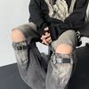 Mens Vintage Washed Denim Pants Loose Fit Hip Hop Streetwear Jeans