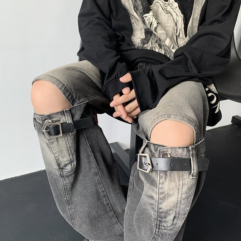 Mens Vintage Washed Denim Pants Loose Fit Hip Hop Streetwear Jeans