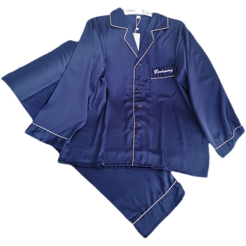 Silk Pajamas Men's Suit Summer Long sleeve Couple Thin Real Silk Homewear Spring and Autumn Men's Set