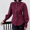 Damen Weiße Vintage Viktorianischer Stil Rüschen Langarm Bluse