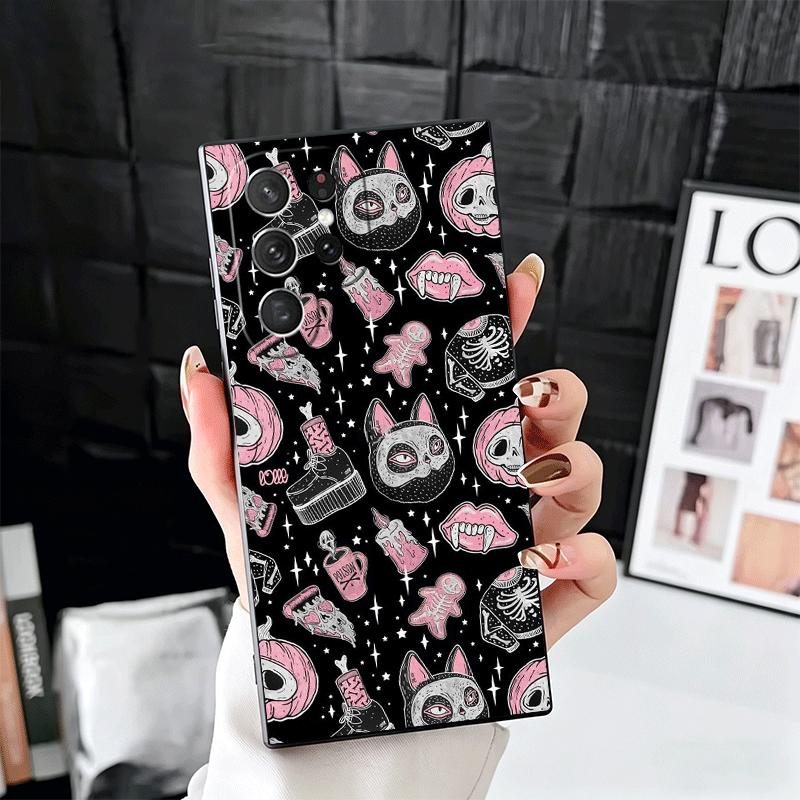 Pink Style Skull Witch Soft Phone Case for Samsung Galaxy S26 S25 Edge S24 Ultra S23 Plus S22 S21 FE S20 Black Cover Back Shell Samsung S21 Plus