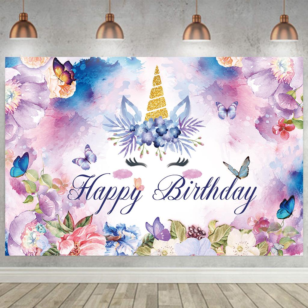 Unicorn Happy Birthday Party Backdrop Unicorn Party Decor Unicorn Party Background Girl Decor Baby Shower Decorations