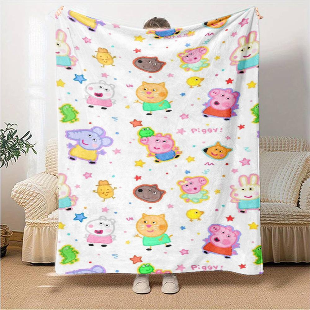 Peppa Pig Theme Printed Blanket - Perfect for Couch, Bed, Travel & Outdoor Use | Machine Washable, Cozy & Durable.