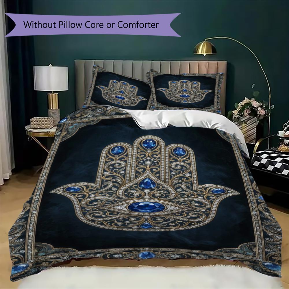 Hand of Fatima Pattern Bedding Uilt Set Uilt Cover Pillowcase Home Decoration Birthday Gift (1 * Duvet Cover + 2 * Pillowcase  Without Core)96